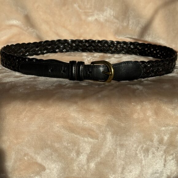 Coach Black Leather Braided Brass Buckle Belt Women\'s 36\